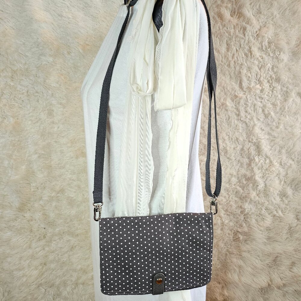 Thirty One Women's Grey Canvas Polka Dots Crossbody Bag